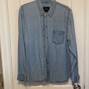 Rails denim studded shirt; size L